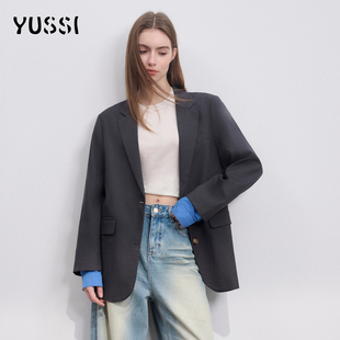 西装 袖 外套女宽松又a又飒气质高级感短外套 拼接衬衫 YUSSI2026春季