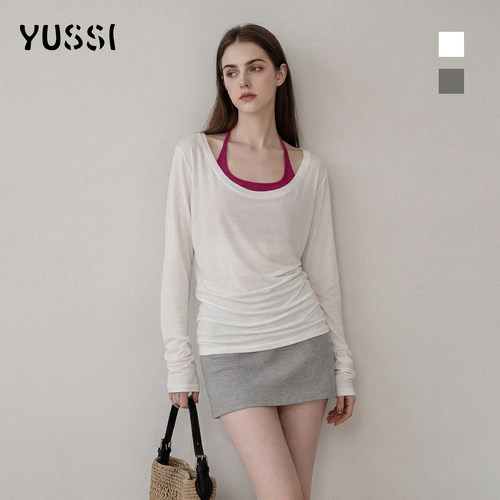 YUSSI云间叠影真两件防晒罩衫T恤女夏季新款搭配挂脖修身小背心