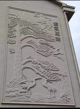 紫气东来迎客松一帆风顺发泡陶瓷浮雕图可定制
