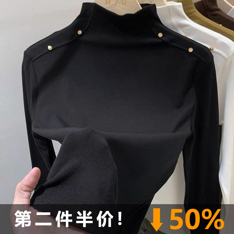 纯色磨毛打底衫女秋冬内搭外穿半高领韩版保暖上衣百搭长袖t恤
