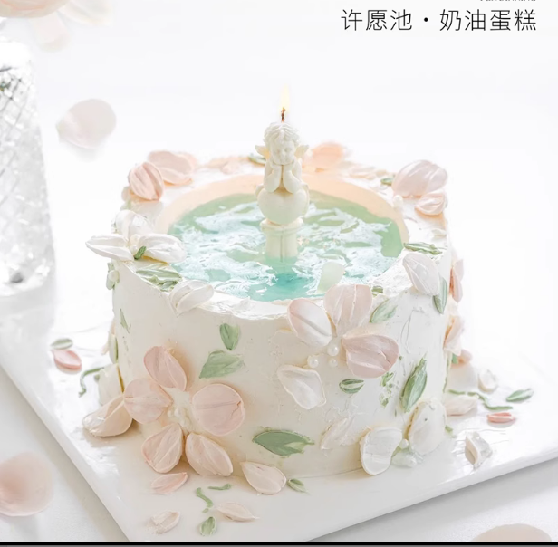 许愿池天使生日蛋糕装饰摆件