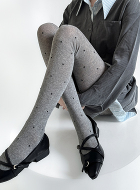 秋冬款YYDS微透复古波点提花连裤袜灰色系棉平板打底裤显瘦袜裤