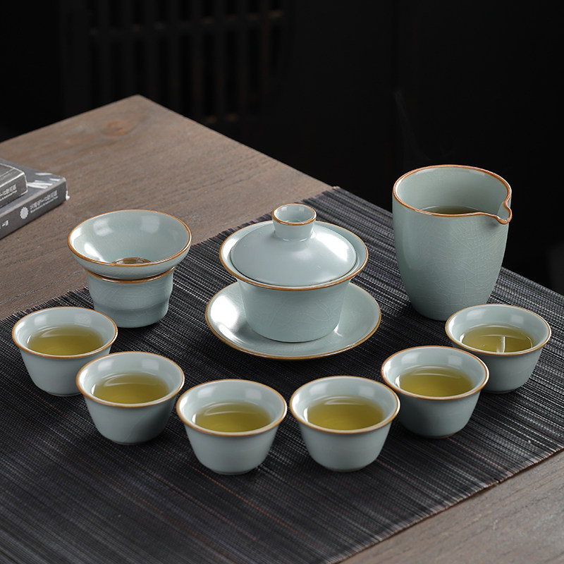 汝窑套组整套功夫茶具天青汝窑