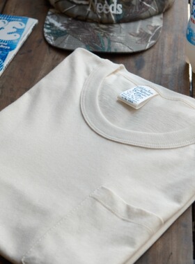 现货 美国制 S.O.S. from Texas无盒版有机棉复古纯色口袋短袖T恤