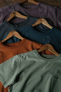 现货 Remains新品复古多色新疆棉口袋T Shirt竹节棉短袖圆领体恤