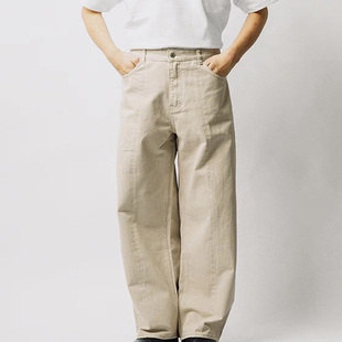 阔腿简约牛仔裤 米色洗水做旧宽松直筒拼接长裤 CONTAINER SOFT