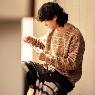 男女款 DAMBOLAND 24AW复古费尔岛图案羊毛宽松套头毛衣