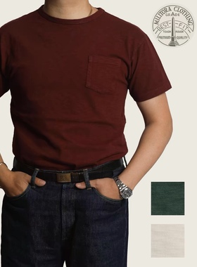 Militora102天竺纯棉竹节纱重磅合身复古做旧夏天基础短袖T恤男