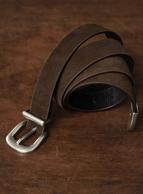 SOFT CONTAINER 黑色翻毛皮哑光银带扣西部腰带皮带复古简约潮流