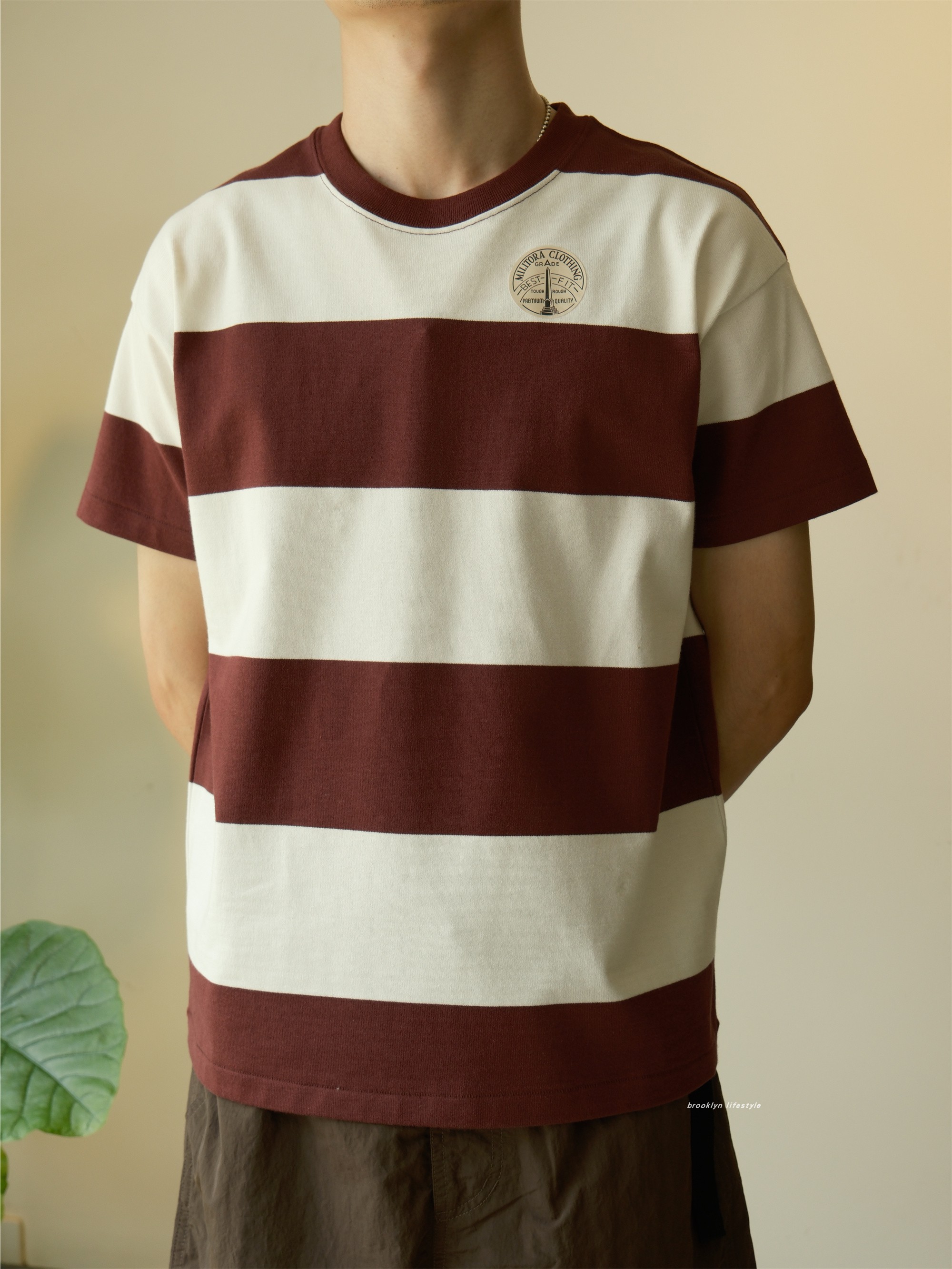 夏天舒适宽松重磅复古咔叽T恤衫