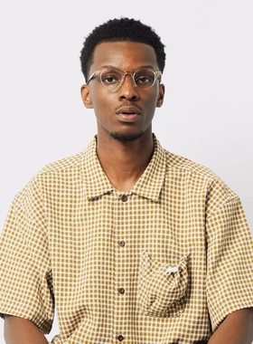 SOFT CONTAINER 格纹泡泡纱宽松古巴领短袖衬衫都市潮流 两色选