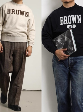 Militora115美式复古ivy常青藤学院风长袖圆领套头加绒印花卫衣