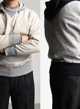 Militora117美式复古分体拼接设计连帽保暖加绒套头阿美咔叽卫衣