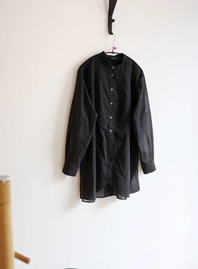 caicaicai 24SS 黑色夏薄纱全棉长袖防晒衣衬衫 女