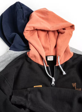REMOCREVO Zip Sweater Hoodie 拉链拼色带帽卫衣