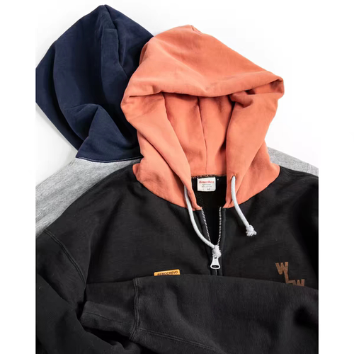 REMOCREVO Zip Sweater Hoodie 拉链拼色带帽卫衣