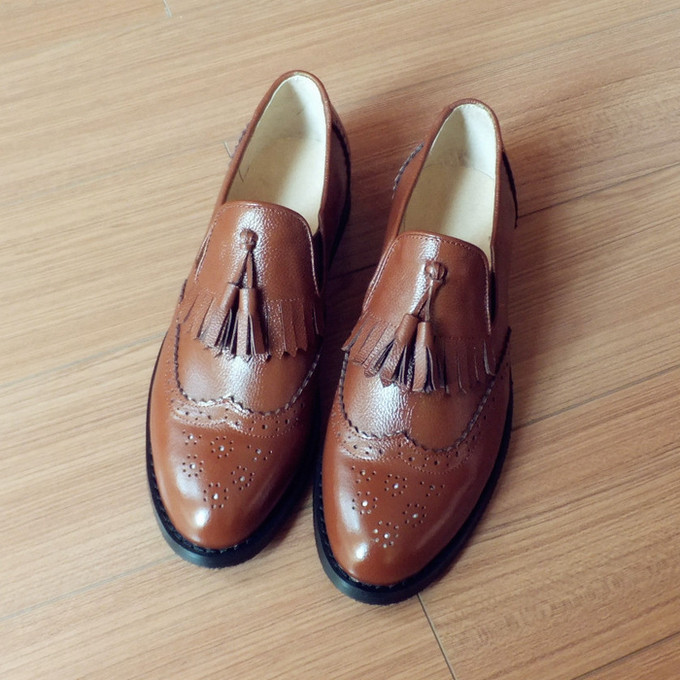 英伦风复古流苏真牛皮鞋brogue布洛克牛津鞋男女式情侣定制手工鞋