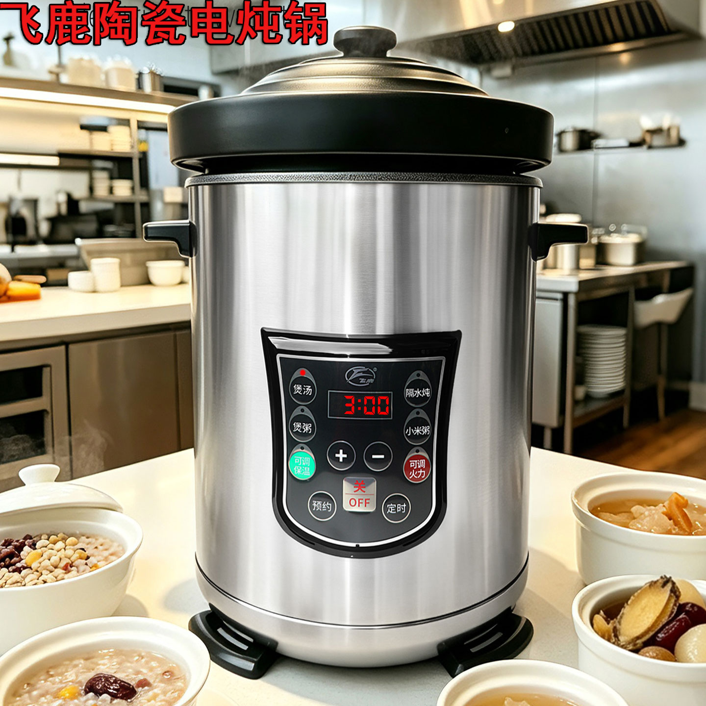飞鹿大容量陶瓷电炖锅电砂锅煲汤煮粥神器卤炖肉全自动智能预约