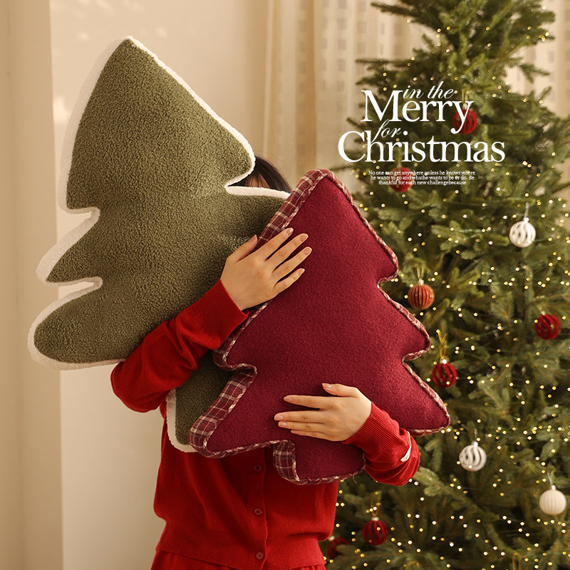 圣诞抱枕节日装饰圣诞节客厅氛围感布置圣诞树靠垫红色复古靠枕