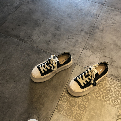 休闲厚底圆头小白鞋两穿女鞋真皮