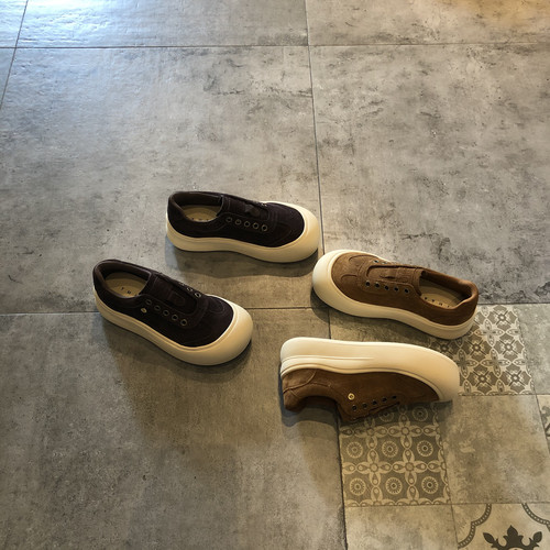 百搭舒适磨砂真皮圆头懒人鞋单鞋