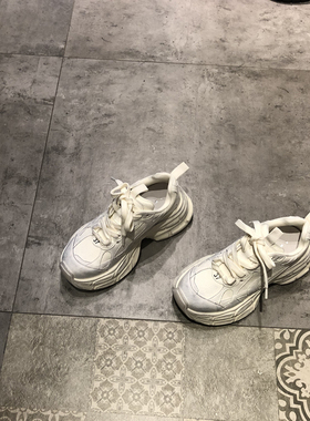 女运动休闲鞋秋冬新款时尚复古做旧脏脏鞋真皮爆裂纹厚底老爹鞋