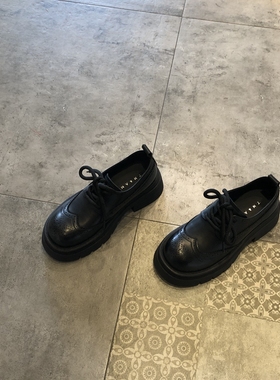 2025春季新款真皮厚底小皮鞋女复古英伦百搭黑色女鞋系带圆头单鞋