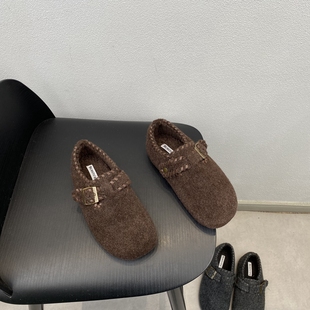 2025新款加绒勃肯鞋女呢子绒面皮带扣魔术贴内增高乐福鞋棉鞋百搭