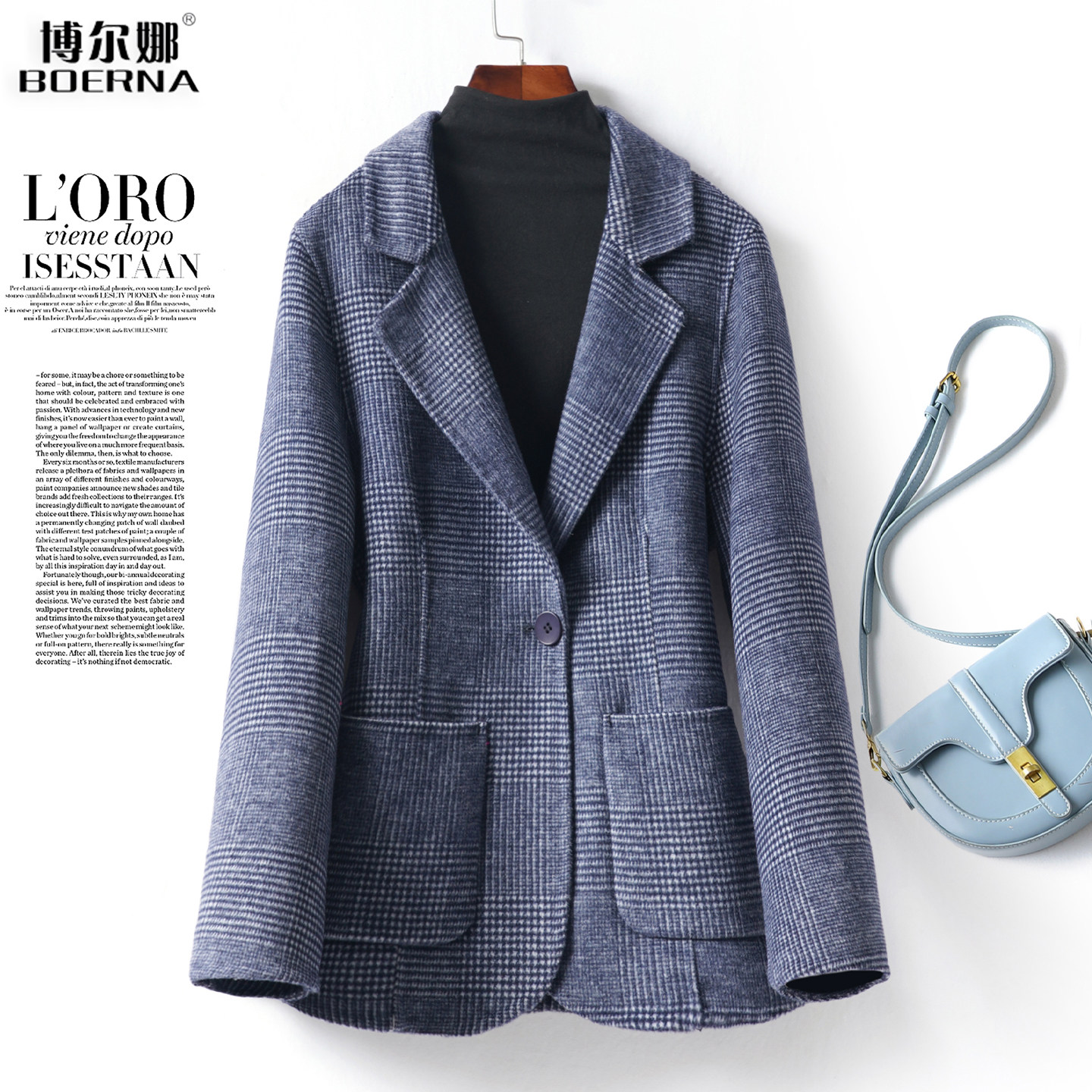 全羊毛呢西装外套女士短款西服领修身气质加大码2026春双面绒大衣