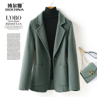 羊毛呢西装外套女士短款一粒扣加大码百搭气质2026新款双面绒大衣