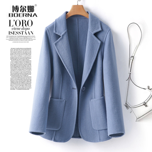 双面绒西装外套女士短款西服领一粒扣修身气质2026新款羊毛呢大衣