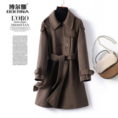 双面羊毛大衣女中长款 高级感毛呢外套 妮子秋冬新款 双排扣韩版 时尚