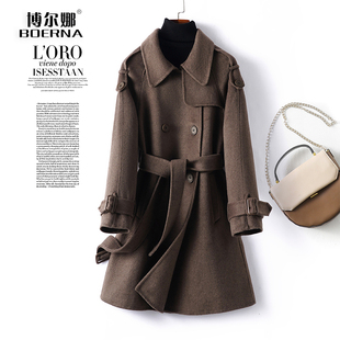 妮子春秋新款 时尚 高级感毛呢外套 双排扣韩版 双面羊毛大衣女中长款