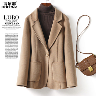 2026春新款 全羊毛呢西装 气质加大码 修身 双面绒西服大衣 外套女短款