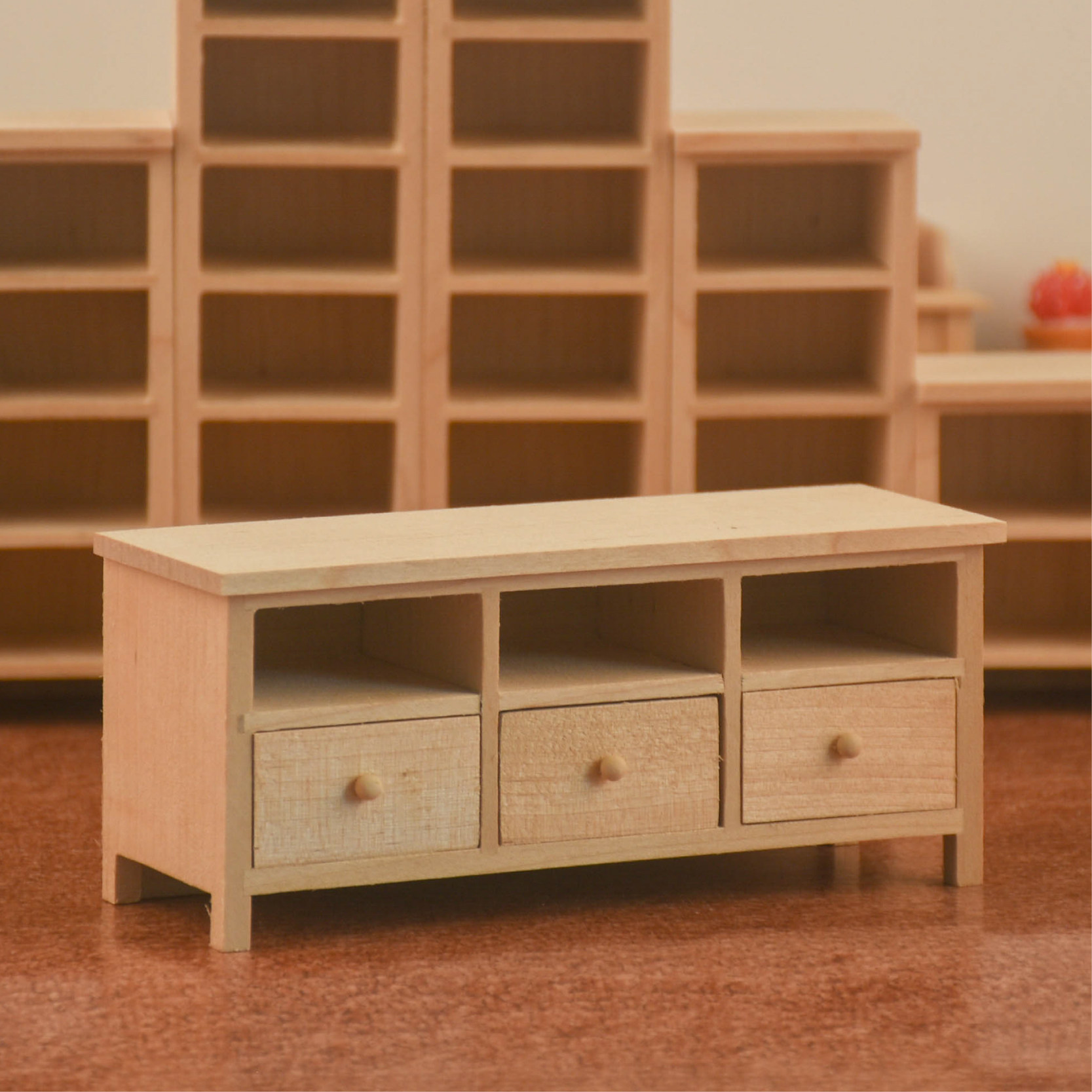 1/12Dollhouse娃娃屋迷你家具木制手工微型抽屉电视柜储物柜摆件