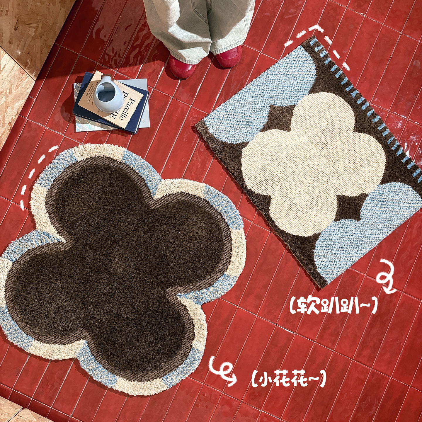 纳茉小红花中古地垫入户门脚垫