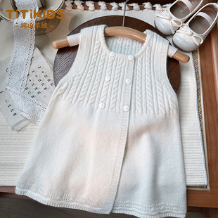 女童羊绒衫背心裙秋冬女孩子宝宝毛衣连衣裙儿童针织马甲开衫坎肩