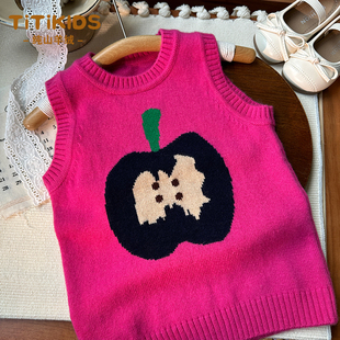 女童纯羊绒衫马甲中小童宝宝圆领双股加厚女孩儿童毛衣玫粉色背心