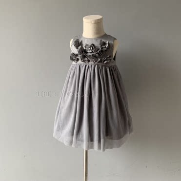 开心老大女宝宝灰色纱裙公主裙女童礼服裙纱裙连衣裙裙子断码特价