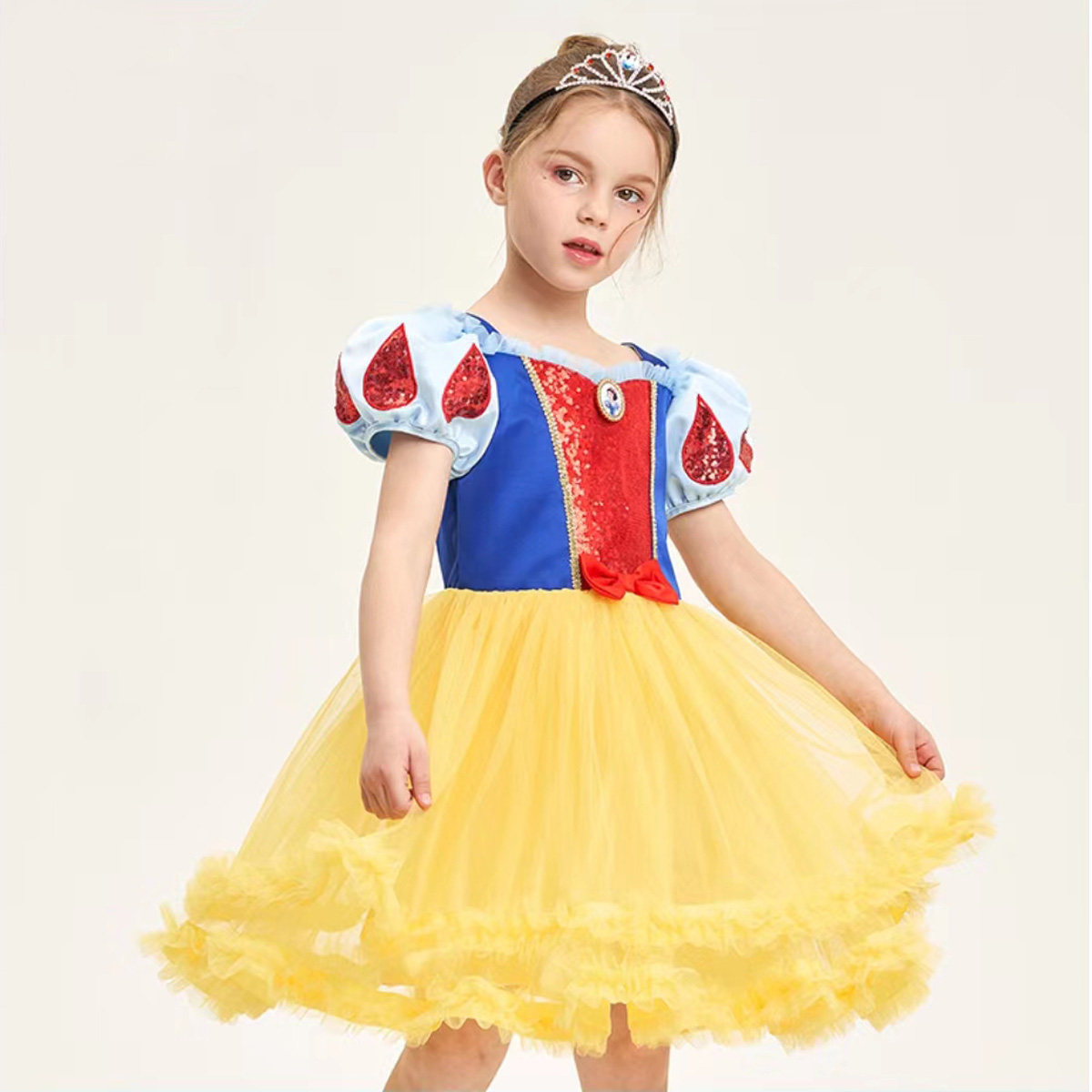 迪士尼童装女童白雪公主连衣裙演出服礼服儿童短袖纱裙公主裙正品