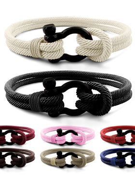 欧美跨境马蹄扣编织手链个性手环男女情侣礼物简约复古时尚手绳