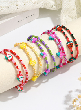 跨境新款水果系列多层串珠玻璃米珠手链女波西米亚风卡通时尚脚链