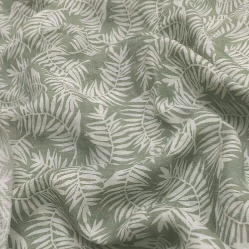 定制款纯亚麻印桫椤叶花柔软不透