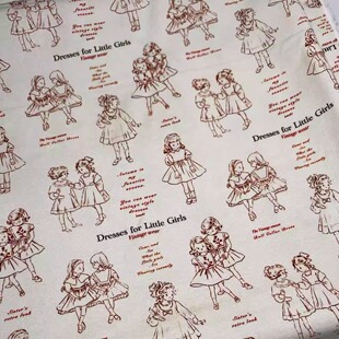 独家版权 描线复古女孩  全棉8安手工帆布 DIY  面料