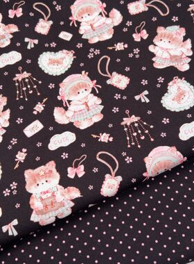 版权定制 黑底礼物猫咪 8安全棉 手工帆布  DIY 包包 面料