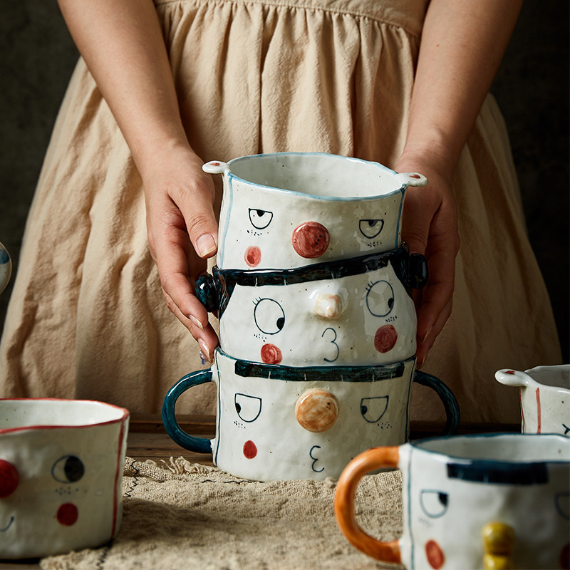Ceramic oatmeal breakfast cup double ear bowl lovely Mug