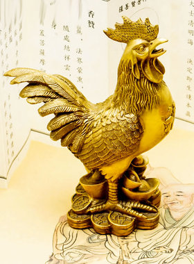 慈丰阁铜鸡装饰品大金鸡公鸡元宝鸡家居客厅装饰工艺礼品装饰品