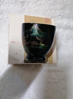 福州早期出口创汇时期山水大漆漆器茶杯茶盏60mmx60mm配礼盒