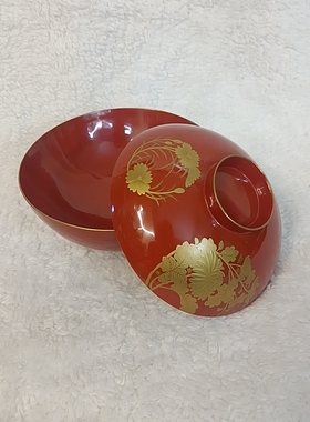 早期全新库存进口木胎金莳绘漆器盖碗125mmx100mm