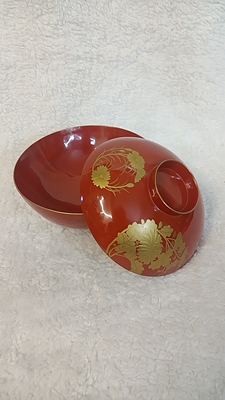 早期全新库存进口木胎金莳绘漆器盖碗125mmx100mm